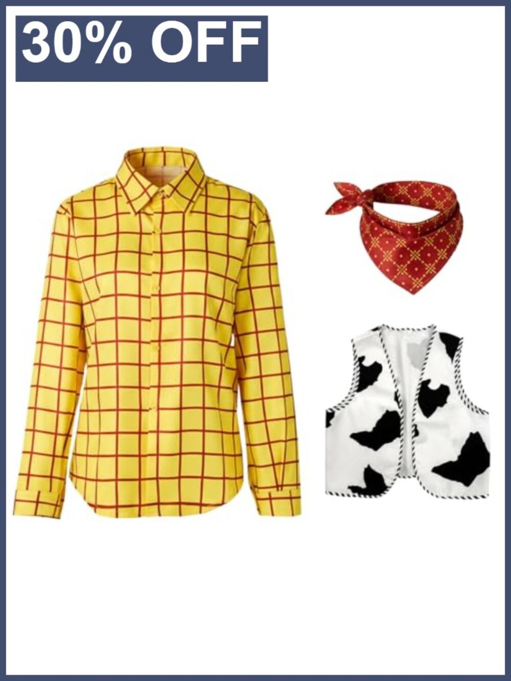 Men's Cowboy Halloween Costume Set with Plaid Shirt Cow Vest and Neckerchief
